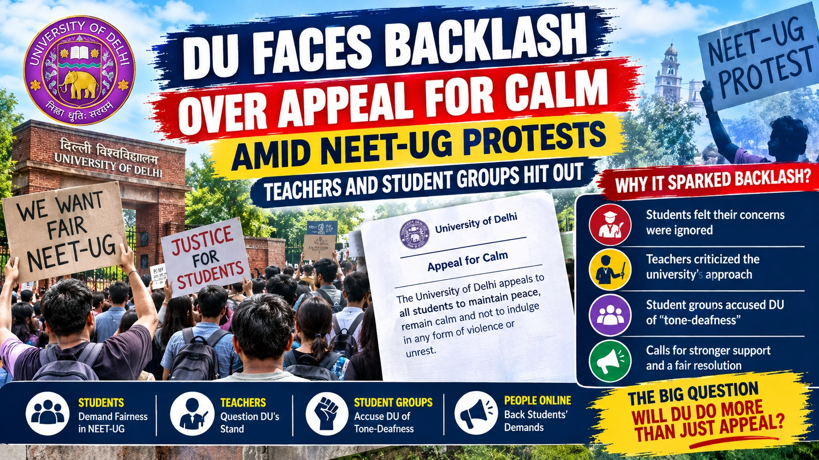 DU Faces Backlash Over Appeal for Calm Amid NEET-UG Protests-Teachers and Student Groups Hit Out